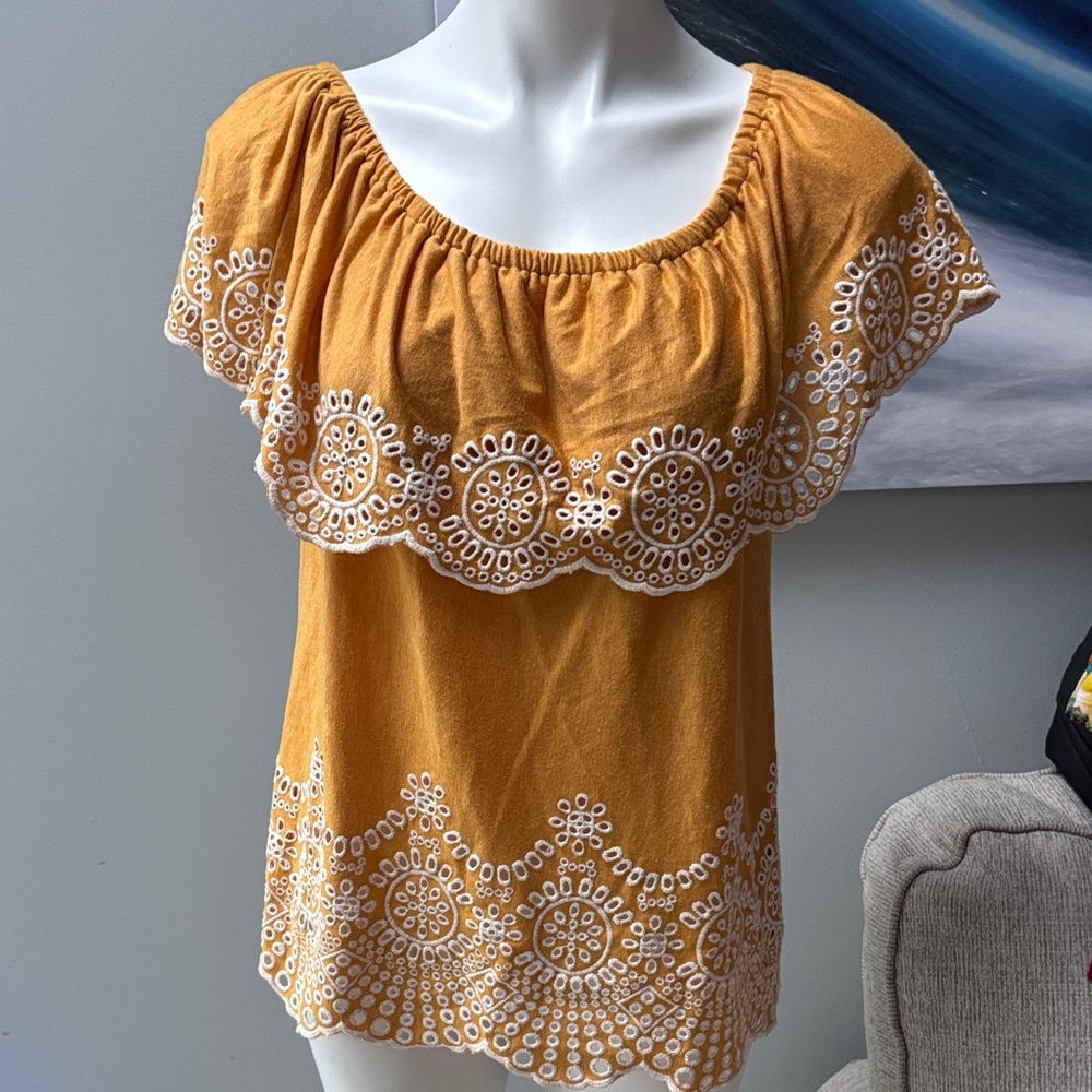 Fever Mustard Blouse with White Embroidery